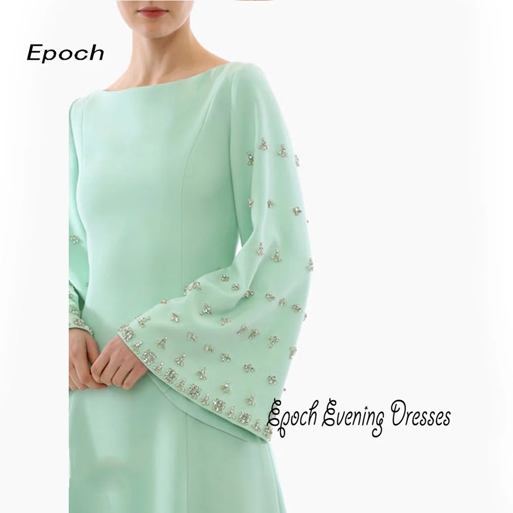 Epoch Long Evening Dress Elegant Crystal Arabia فساتين مناسبة رسمية A-Line Bat Sleeve Green Cocktail Prom Gown For Women