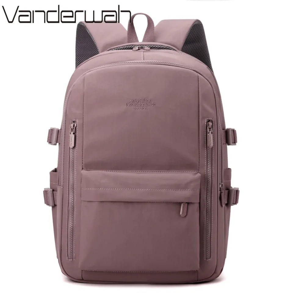 

Women Laptop Backpacks Simple Black Travel Bag Solid Student School Bag Casual Woman's Nylon Big Multi-pocket Backpack Travel