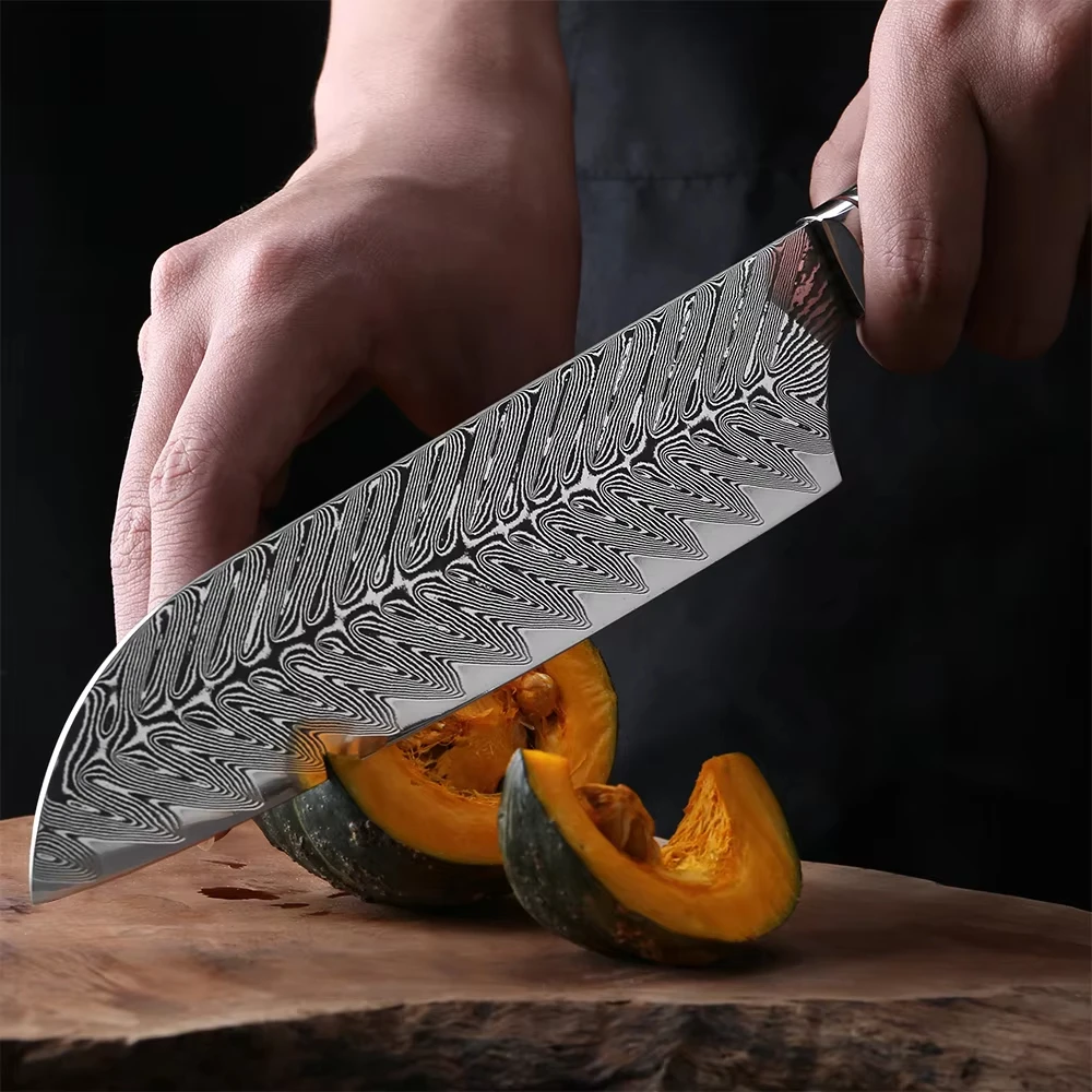 XITUO 7 Inch Damascus Steel Santoku Knife Cutting Vegetable Professional Kitchen Japanese Knives High Quality Black Ebony Handle