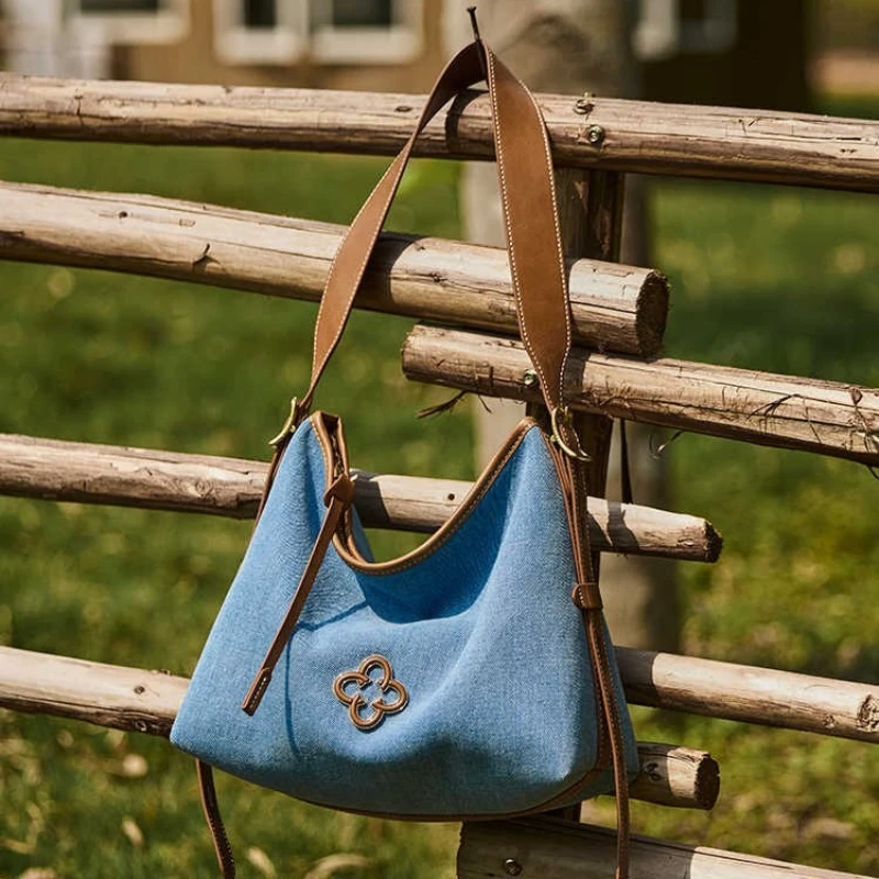 Cassile New Hobo Tote Bag Denim Blue Design Single Shoulder Large Capacity Canvas Bag Crossbody Bag