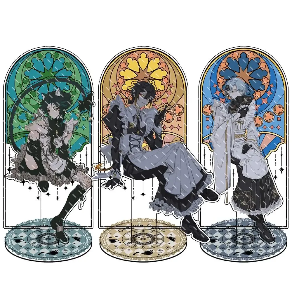 Game Genshin Impact Zhongli Diluc Xiao Venti Anime Double-deck Acrylic Stand Maid style Model Plate Desk Decor Standing Cosplay