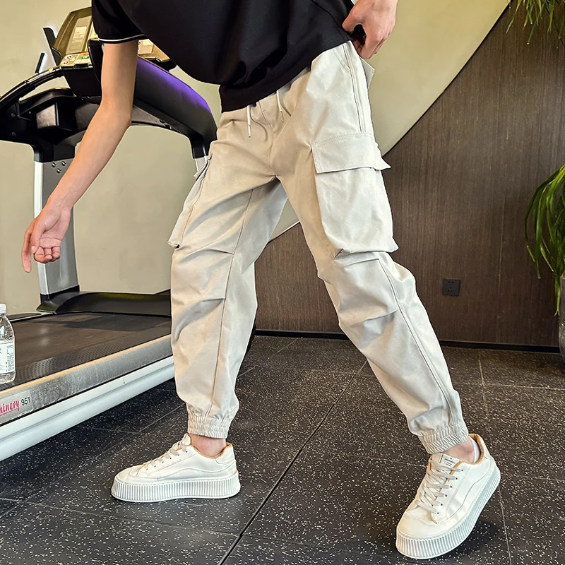 

Pantalones Hombre Korean Fashion Men's Summer Baggy Pants Side Pockets Spliced Design Cargo Pants Loose Casual Sports Trousers