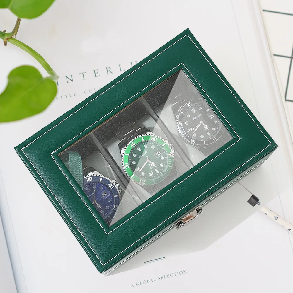 VANSIHO  Promotion Multiple Slots 6/10/12 Grids Premium Green PU Leather Jewelry Watch Box For Friend Gift