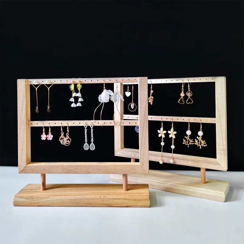 Solid Wood Multi-Tier Jewelry Display Rack Earring Card Holder Storage Stand Retail Jewelry Show Props