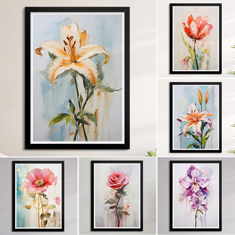 Oil painting flower poster Vibrant Lily rose orchid Vanvas printing wall art decoration painting Frameless Home Room decoration