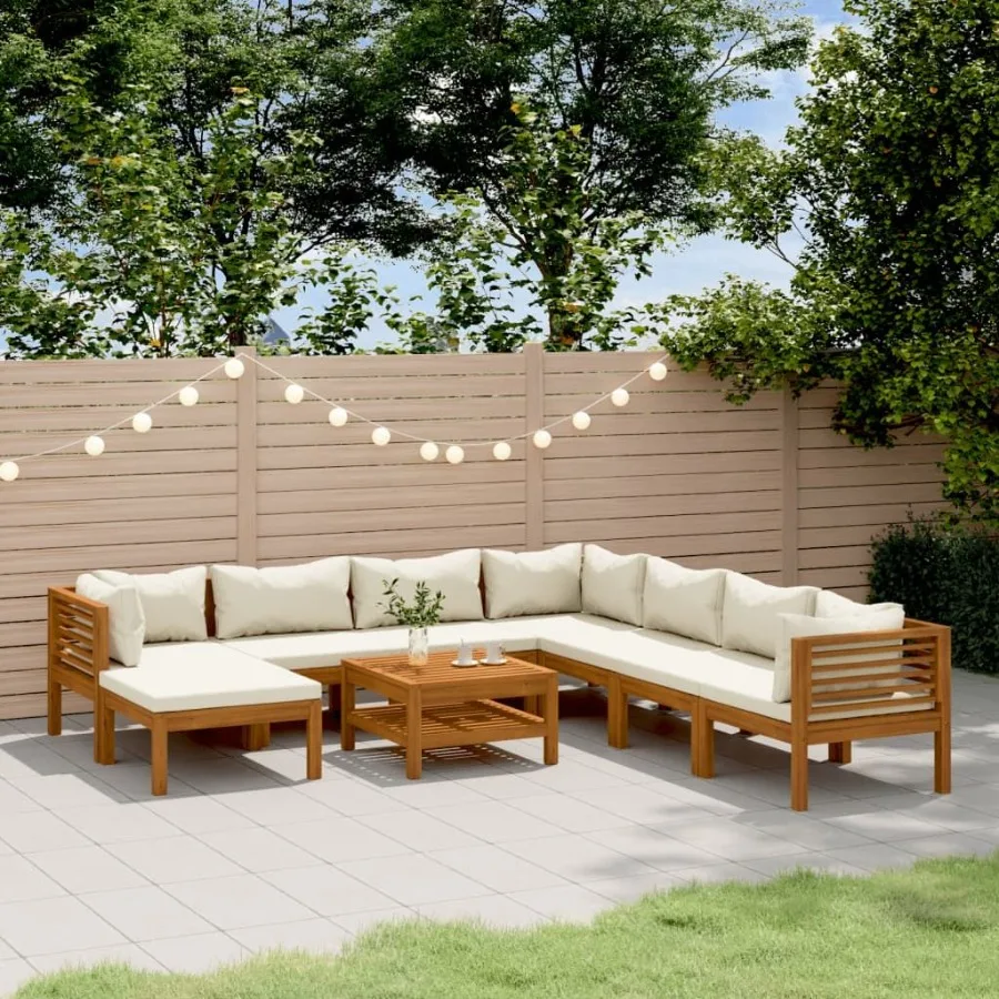 

9 Piece Patio Lounge Set with Cream Cushion Solid Acacia Wood
