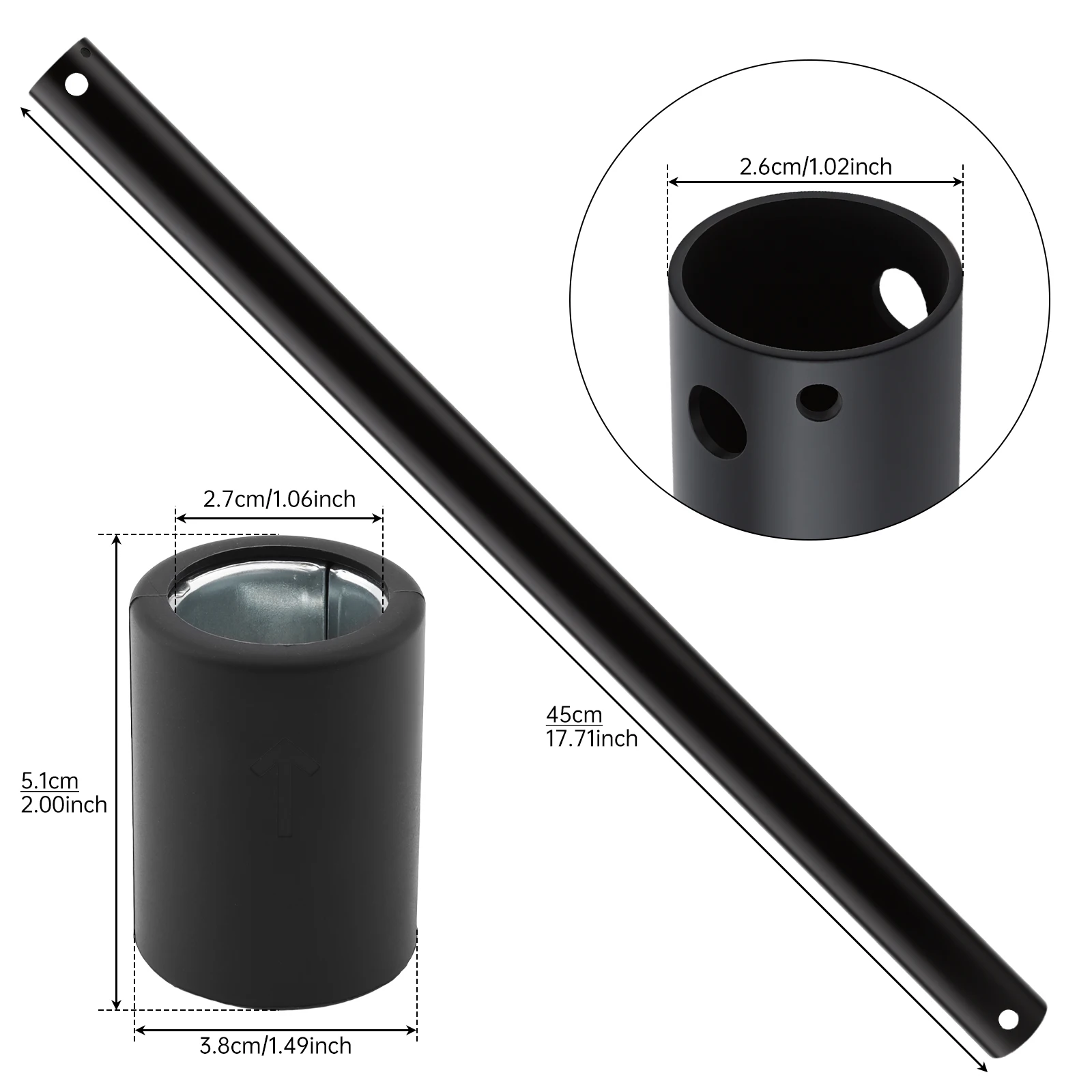 18/ 36Inch Ceiling Fan Downrod with Coupler 1Inch Matte Black Ceiling Fan Extension Rod Universal Down Rods for Ceiling Fans