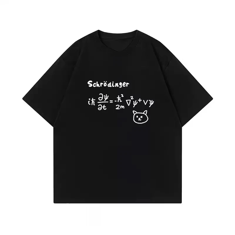 2026 Men Schrödinger Equation Cat Graphic T Shirt Funny Physics Science Print Oversized Black Tee Nerd Ge