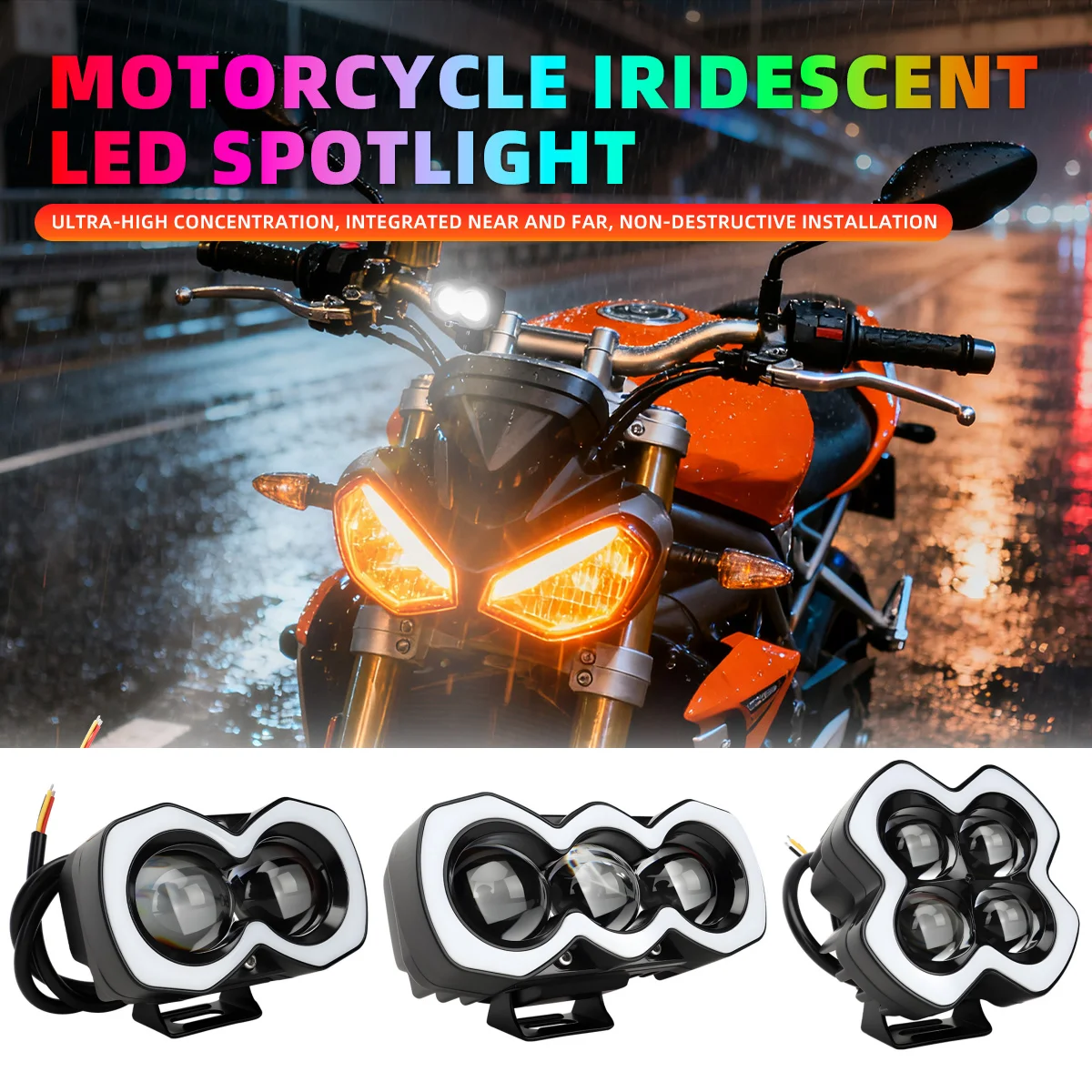 

Motorcycle LED 2/3/4 Lens Spotlight Work Light Yellow White Auxiliary Fog Light High Low Beam Headlight for 4x4 Off Road Tractor