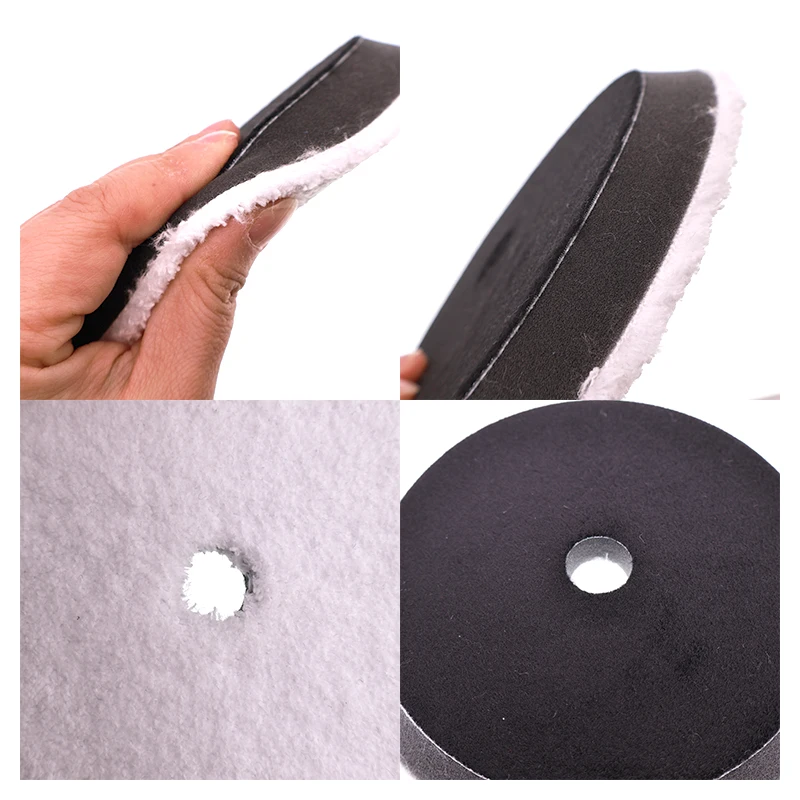 Almohadilla de pulido de lana de microfibra blanca de 6,5 pulgadas, respaldo de forro polar negro suave, borde biselado para pulido de automóviles y metales, 2 uds.