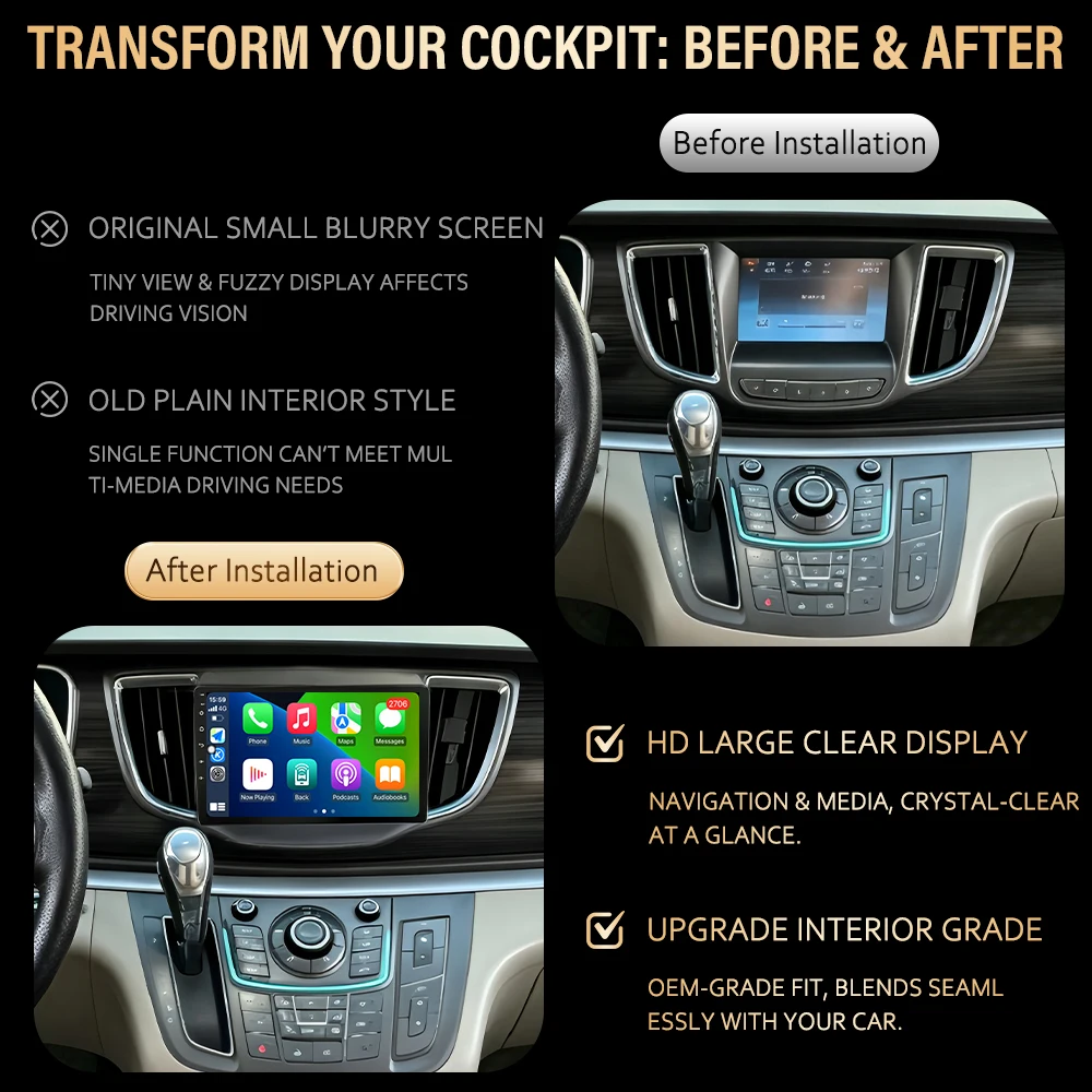 Android 16 Auto For Buick GL8 2010-2013 Wireless Carplay Car Radio GPS Navigation Multimedia Video Split screen