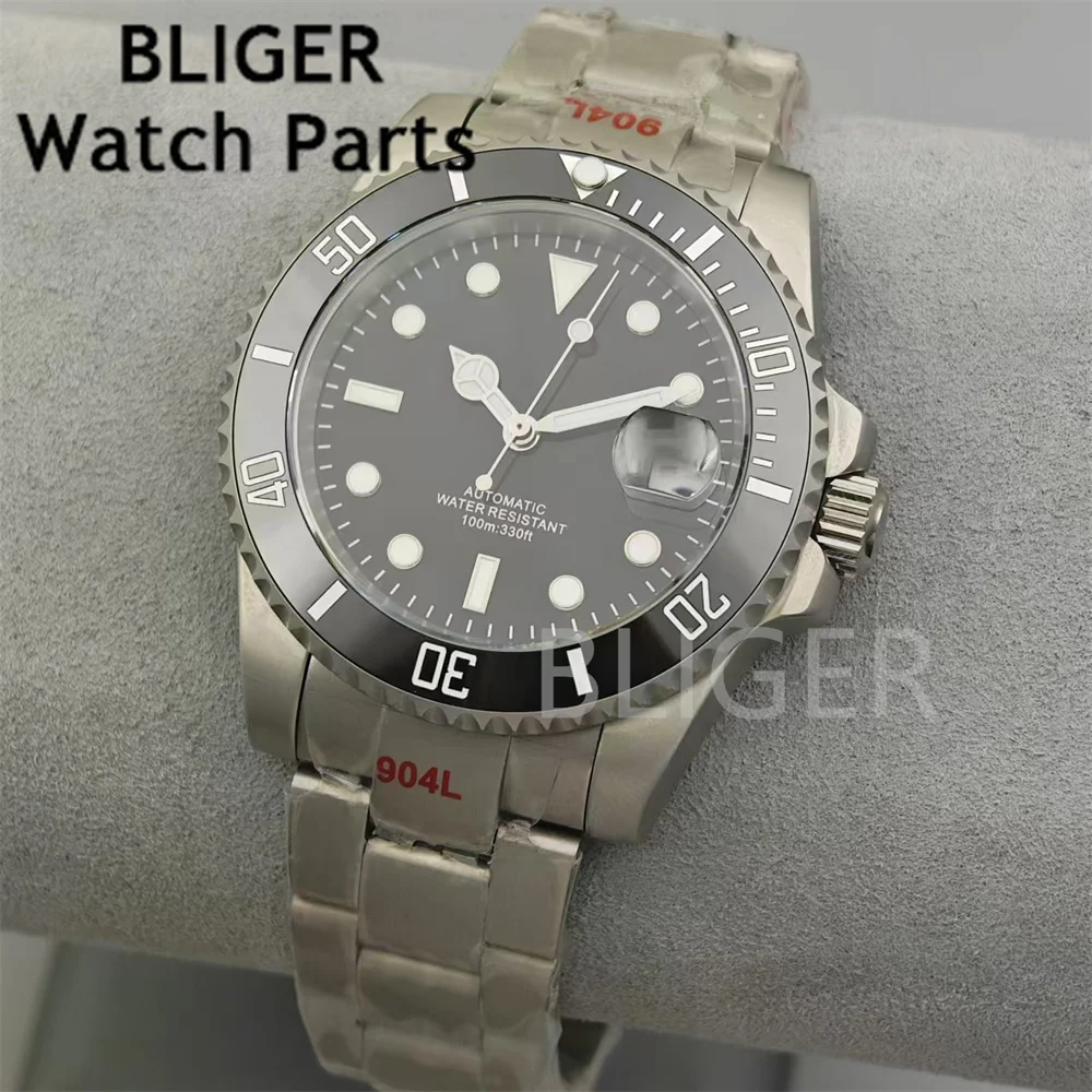 BLIGER 40mm Titanium Coated NH35 Automatic Watch White Black Blue Green Dial Sapphire Glass Green Luminous Steel Case Bracelet