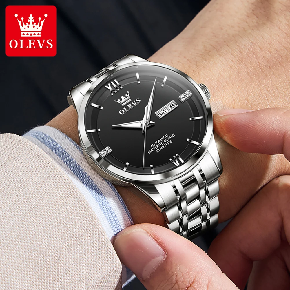 

OLEVS Men's Watches 7061 Top Brand Sipmle Fashion Business Automatic Mechanical Watch for Man Waterproof Luminous Date Week relo
