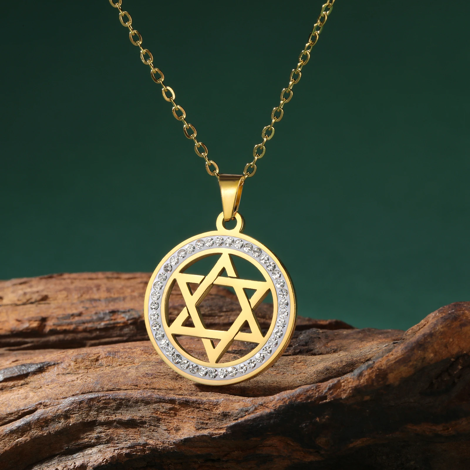 Zircon Star of David Choker Necklace for Women Gold Color Stainless Steel Neck Chain Hexagram Israel Jewish Judaism Jewelry