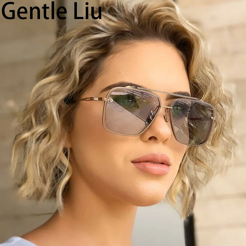 Oversized Square Rimless Sunglasses Men 2024 Luxury Brand Designer Vintage Frameless Sun Glasses for Male Retro Eyewear Shades