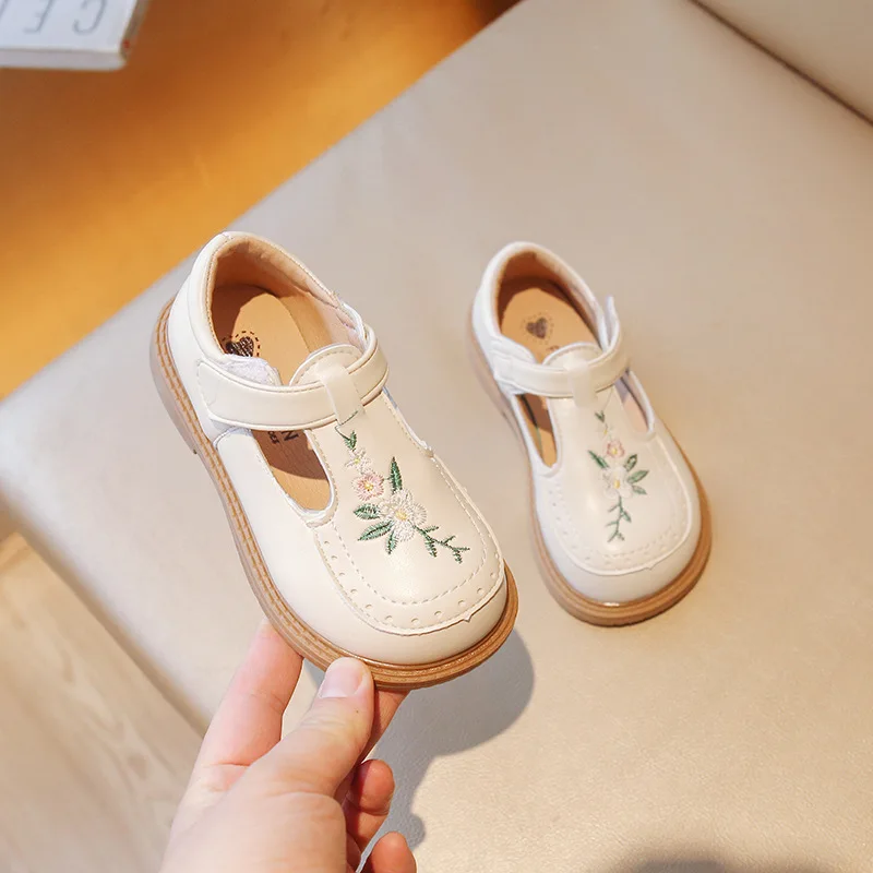 Girls Leather Shoes Embroidery Flower Kids Princess Shoes Baby Dancing Shoes Girls Flat Shoes