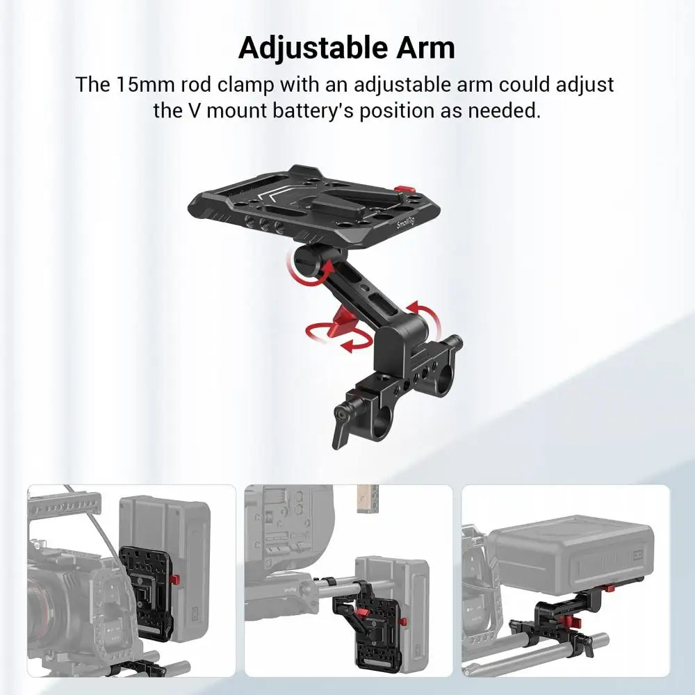 SmallRig V Mount Battery Plate, V-Lock Mount Battery Plate with 15mm Rod Clamp & Adjustable Arm for Power Supply - 2991