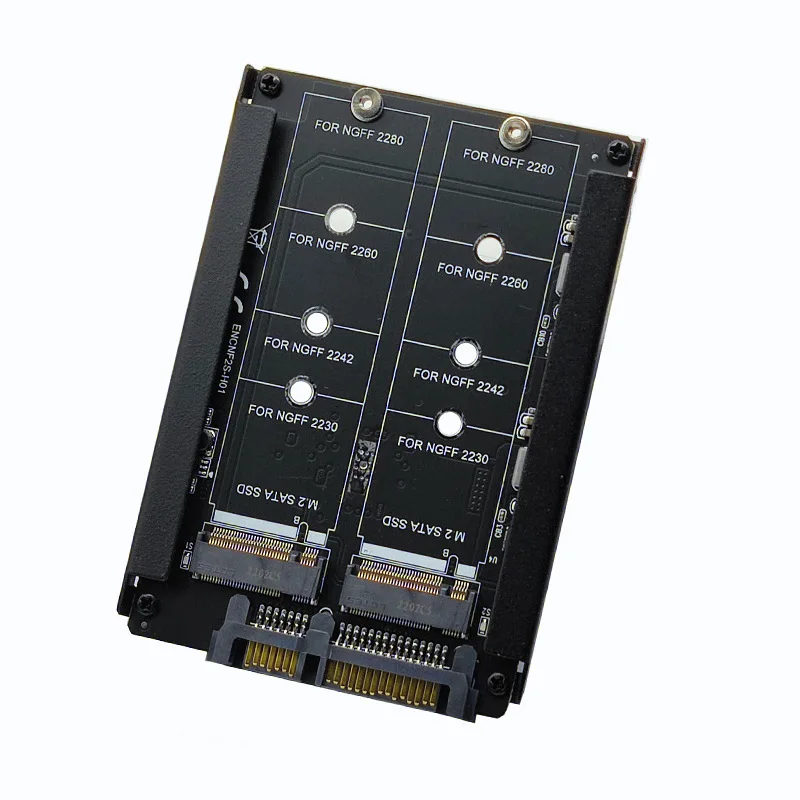 OULLX M.2 NGFF Dual SSD B+M Key to 2.5inch SATA3.0 Adapter Card B key With Enclosure Socket (Not  Supported NVMe M key)