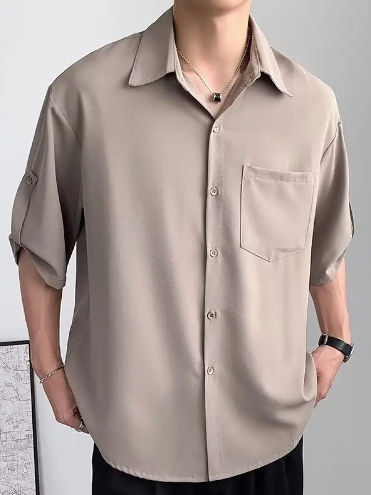 

Bla Neapolitan Chiffon irt Men's ort Sve Summer Thin Hanging Sense Seven Sve Ice Silk Cool irt Loose Fit Youthf...