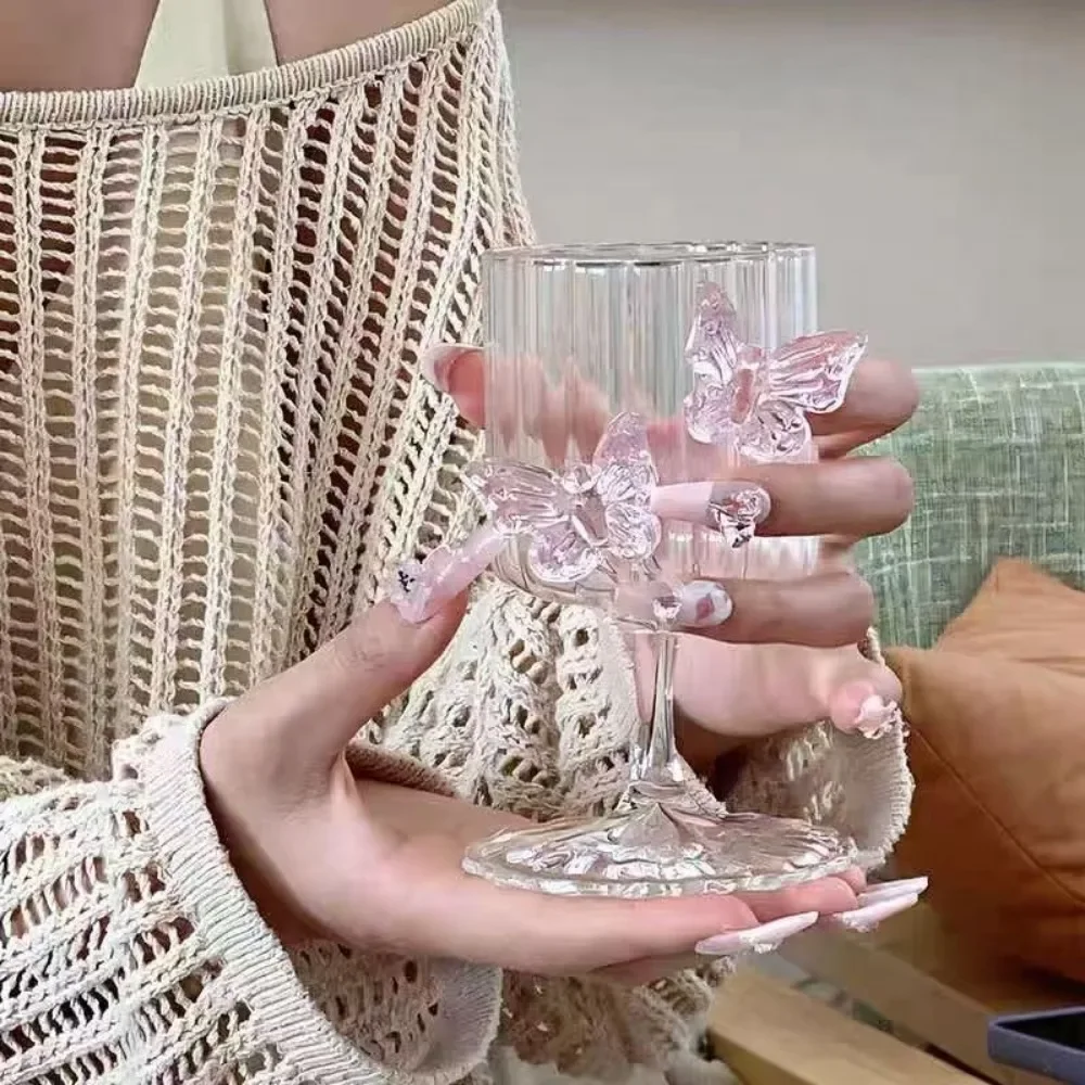 Original High Legged Glass Cup Instagram Butterfly Wine Glassware Champagne Glasses Cocktail Aesthetic Cups Christmas Gifts