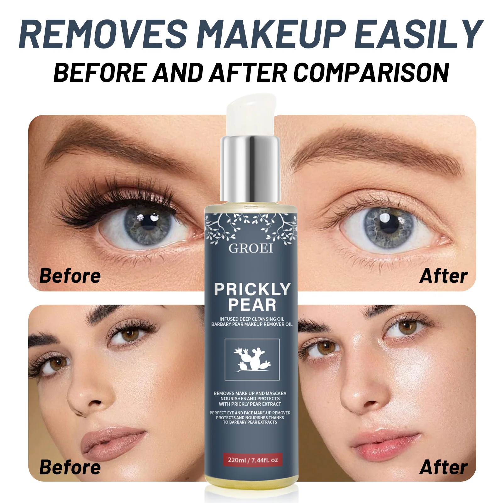 GROEI Cleansing Oil 220ml 3-in-1 Makeup Remover & Hydrating Treatment | For Eyes & Face | Vegan Formula