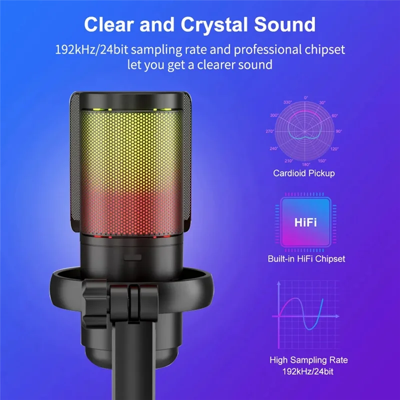 

Игровой RGB-микрофон A93P, USB-микрофон для ПК для потоковой передачи, подкастов, записи, конденсаторный настольный компьютерный микрофон для Mac/PS4/PS5 Dur
