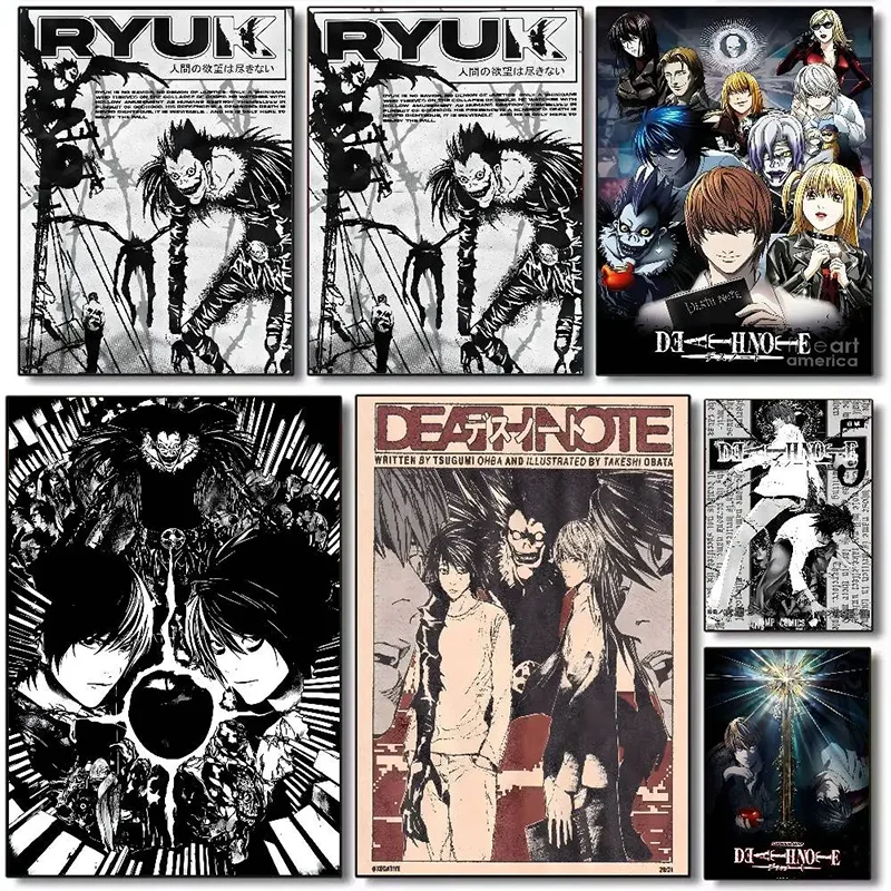 Death Note Canvas Decorative Painting Frameless Cartoon Light Yagami Ryuk L Near Misa Printing Room Poster Mural Holiday Gift