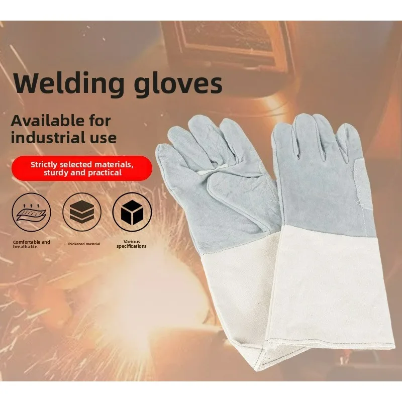 For Cowhide Welding Gloves, Welding Canvas Gloves, Work Gloves, Wear-resistant and High-temperature Protective Gloves
