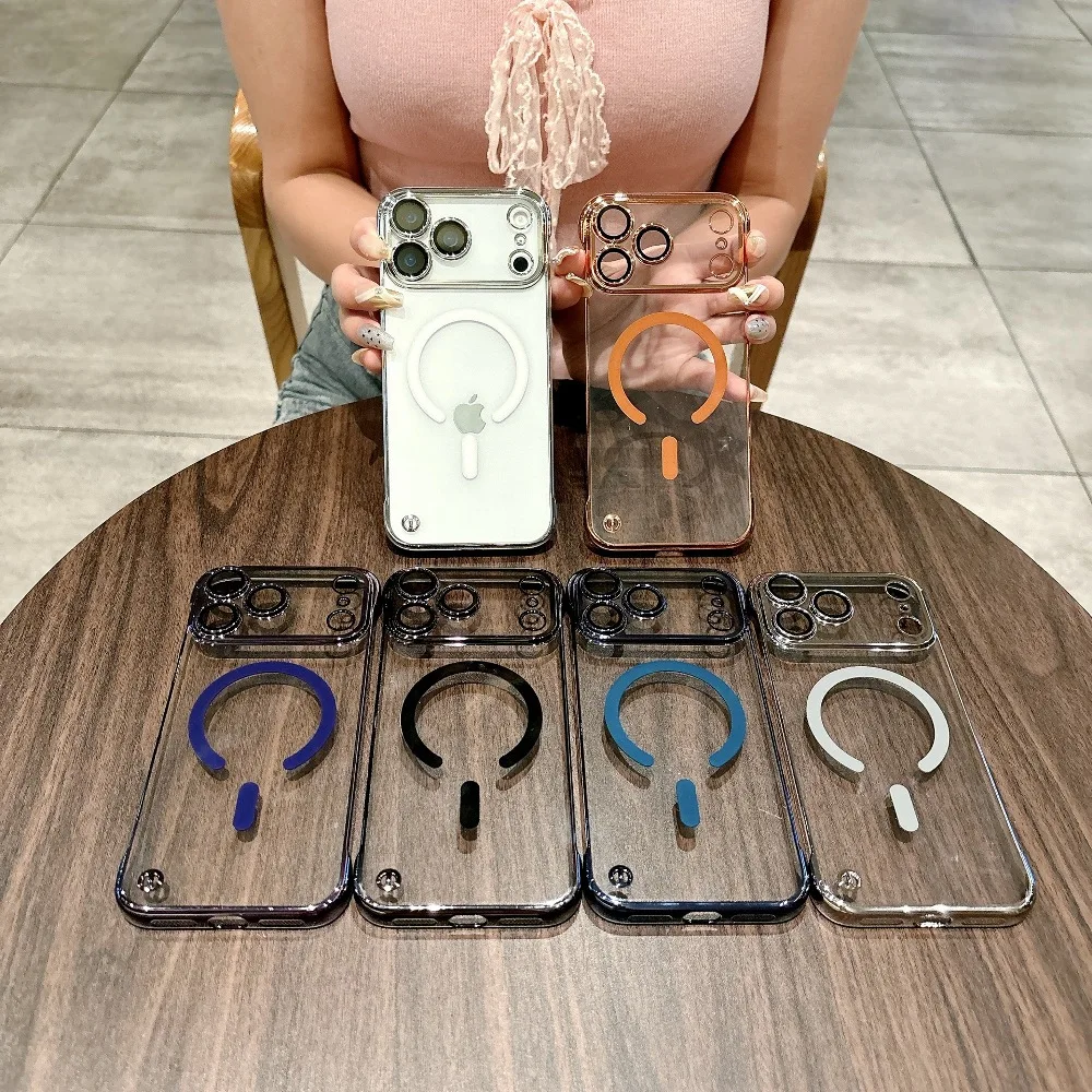 

Frameless Solid Color Phone Case for iPhone Air 17 16 15 14 13 Pro Max With Support Magnetic Charging