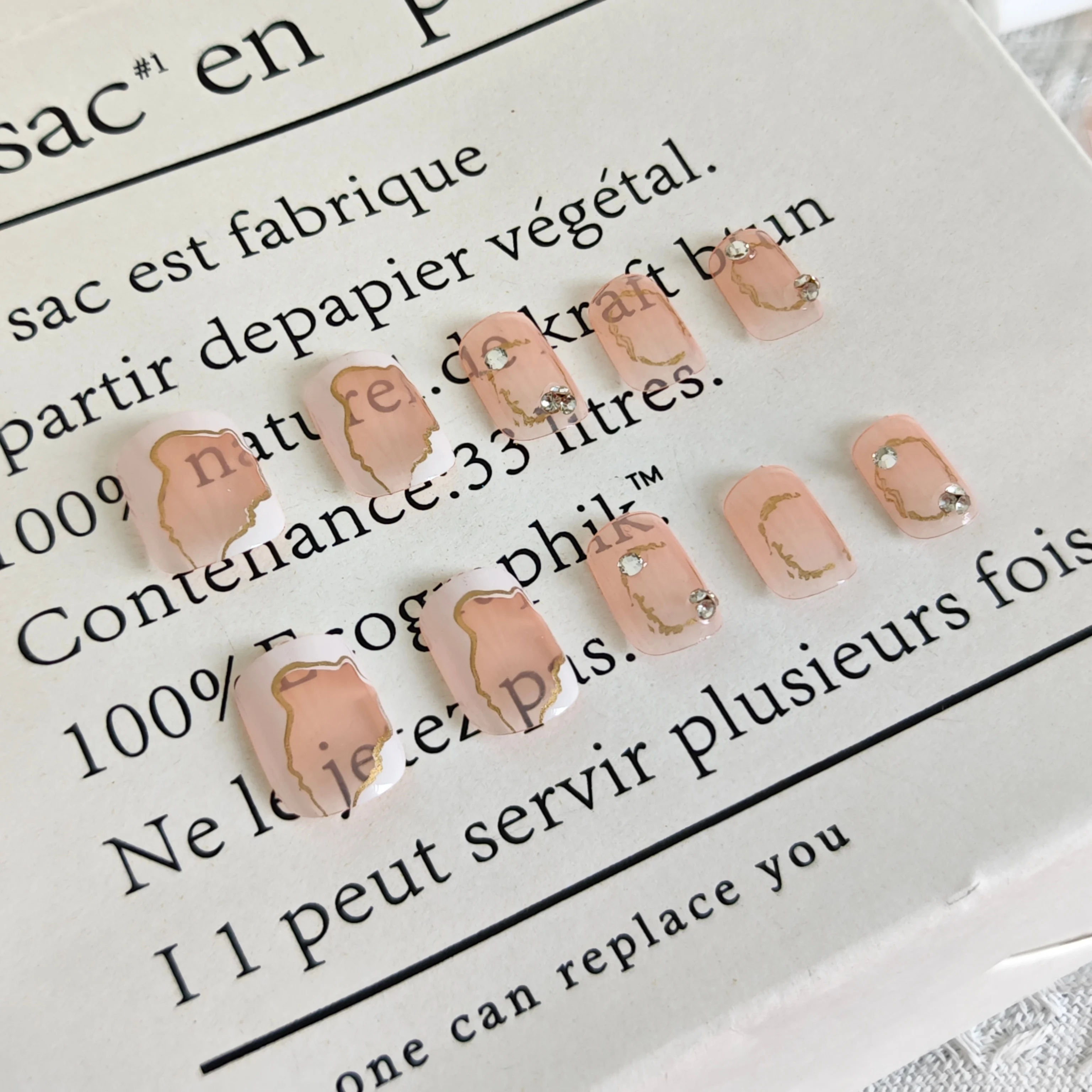 24pcs Icy Asymmetric Foiling Gold Nails Glitter Ballet Press-Ons Euro-Chic Short Length & Mix Sizes Fake Nails Set