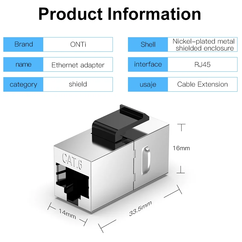 Acoplador CAT6 Keystone Jack, Conector RJ45 blindado, Adaptador de módulo Keystone em linha STP, Acopladores