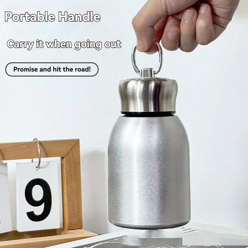 300ML  Mini Thermos Cup Stainless Steel Vacuum Flask with Lifting Ring Car Insulated Cup Portable Travel Water Bottle Coffee Mug