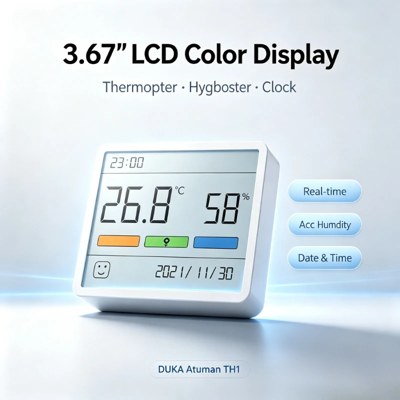 DUKA Atuman 3.67 Inch LCD Digital Weather Station Temperature Humidity Meter Indoor Thermometer Hygrometer TH1