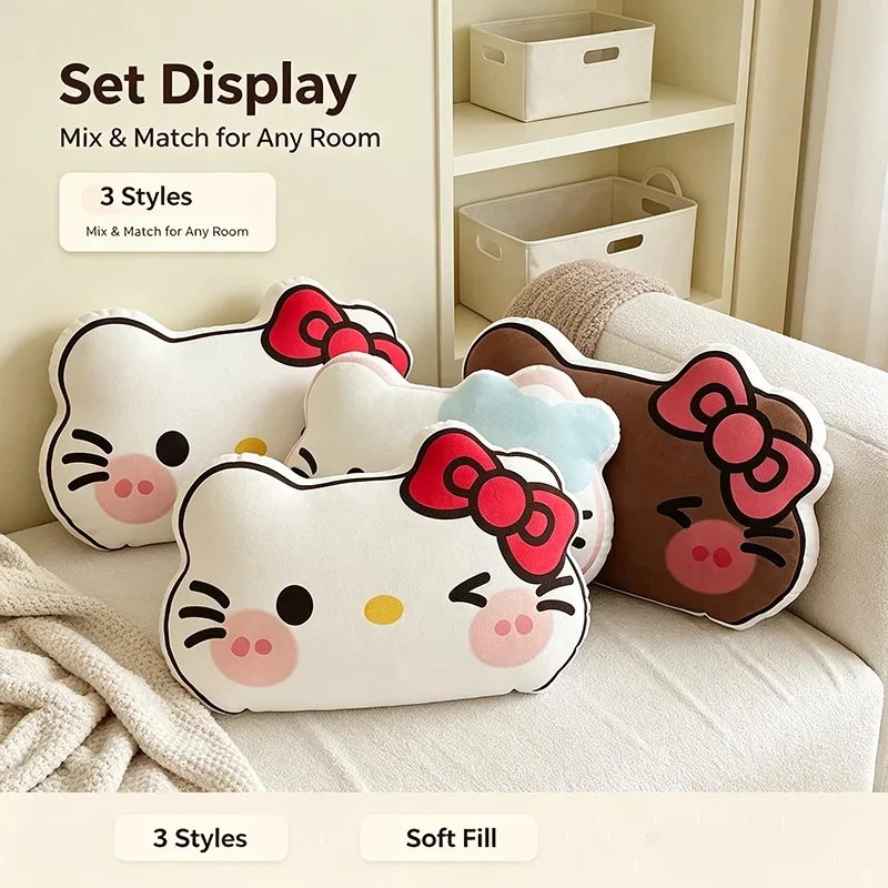 Cute Hello Kitty Irregular Plush Pillow Kawaii Cartoon Face Cushion For Sofa Bed Bedroom Reading Room Decor Gift