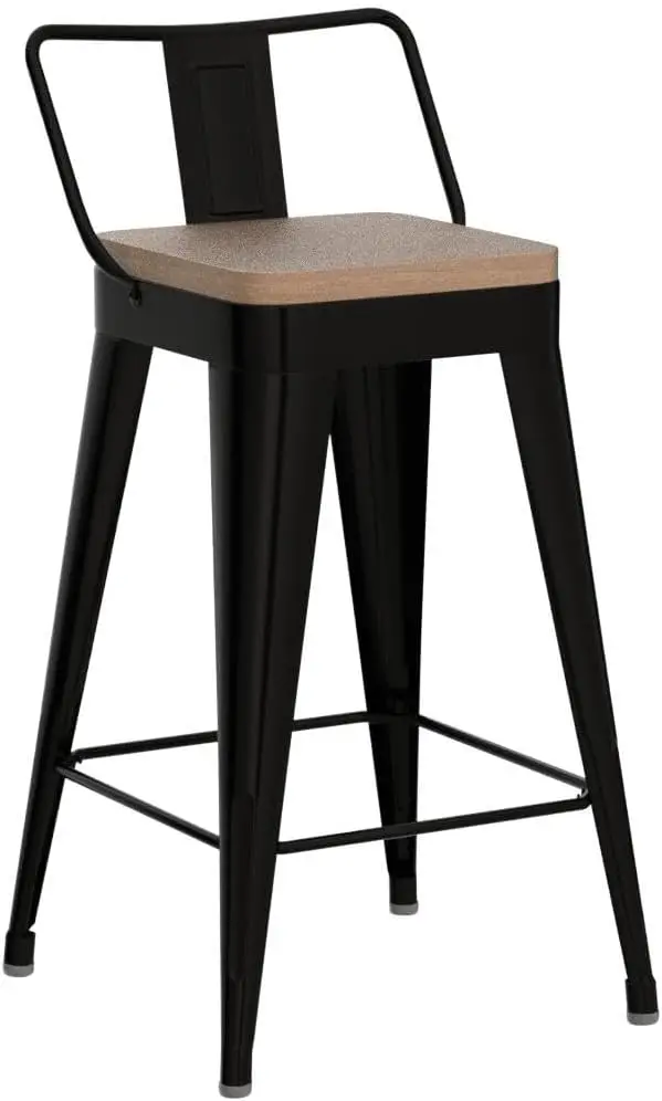 Metal Bar Stools Set of 4 Counter Height Bar Stools Barstools with Removable Back 26" Kitchen Bar Stools with Wooden Se