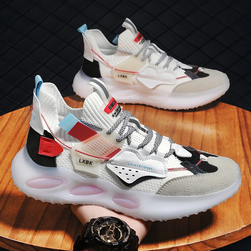 

New Summer Trendy Mens Sports Shoes Versatile Lace Up Breathable Running Shoes Lightweight Durable and Elastic Training Shoes