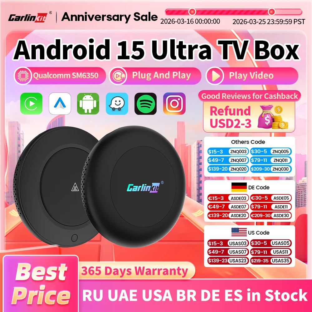8G+128GB CarlinKit CarPlay AI Box Android 15 Ultra2 SM6350 Wireless CarPlay Android Auto TV Box For Netflix SIM GPS FOTA Upgrade