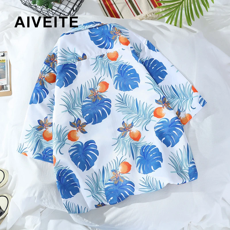 AIVEITE Men's Hawaiian Floral Print Shirt Short Sleeve Casual Button Down Tropical Beach Blouse