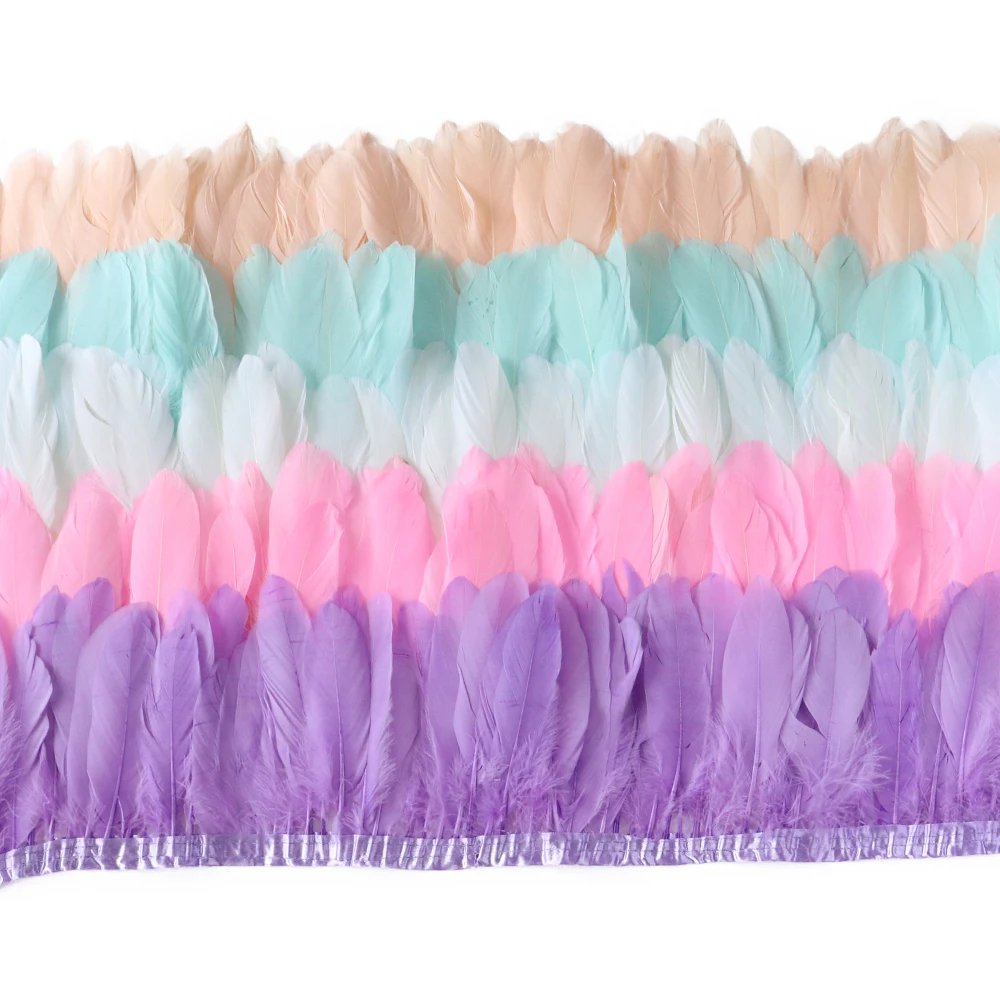 1 Yard Natural Goose Feathers Fringe Trimming Leather Pink White Plumes Ribbon For Wedding Decoration DIY jujuhat Crafts