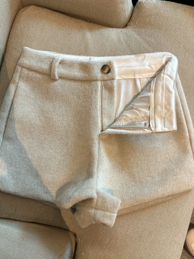 Zimowe spodnie z wysokim stanem, szerokimi nogawkami, wełniane, damskie, z ozdobnym paskiem, spodnie do botków, codzienne, do pracy.