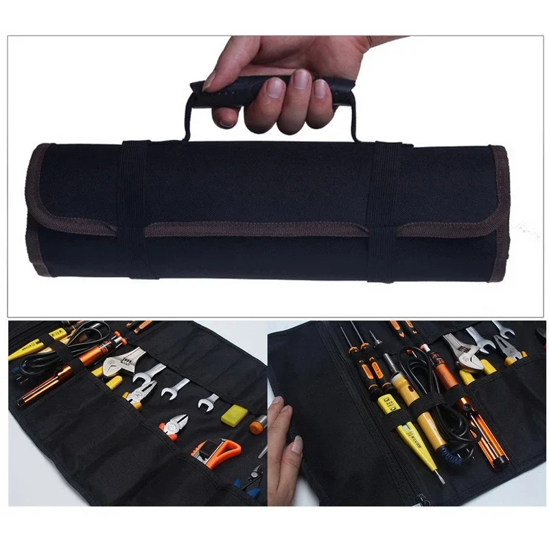 Multifunction Roller Tool Bag Oxford Canvas Practical Handle Storage Chisel Electrician Carrying Toolkit Instrument Package Case