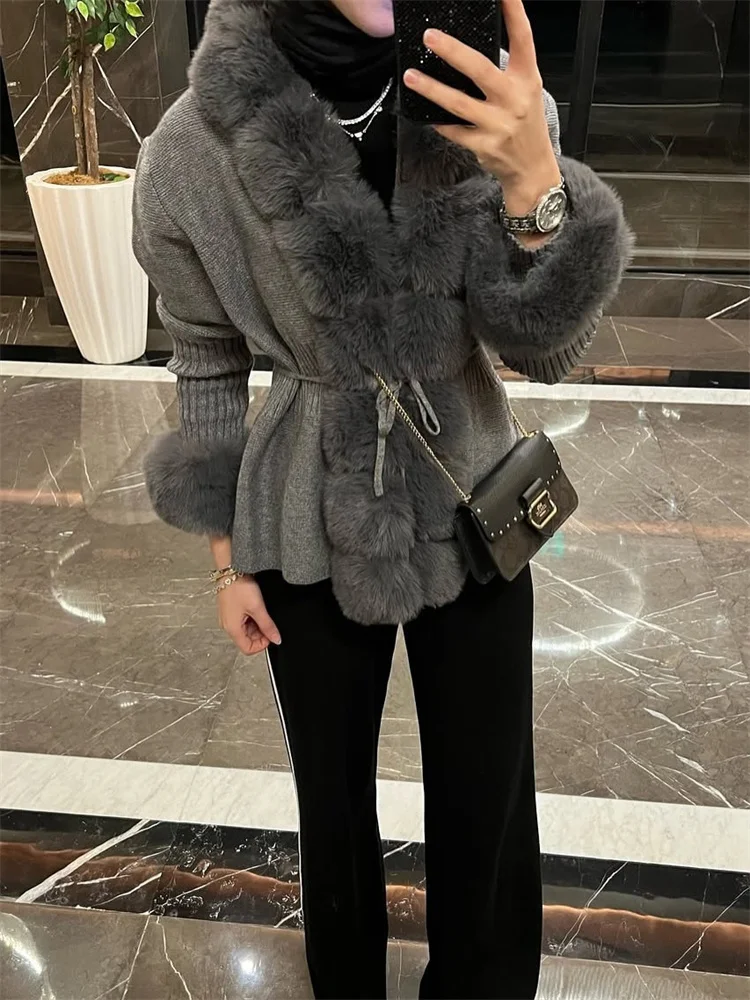 Tossy Winter Fur Feather Cardigan Outwear Female Lace-Up Patchwork Long Sleeve Loose Commute Overcoat Women's Faux Fur Coat 2025