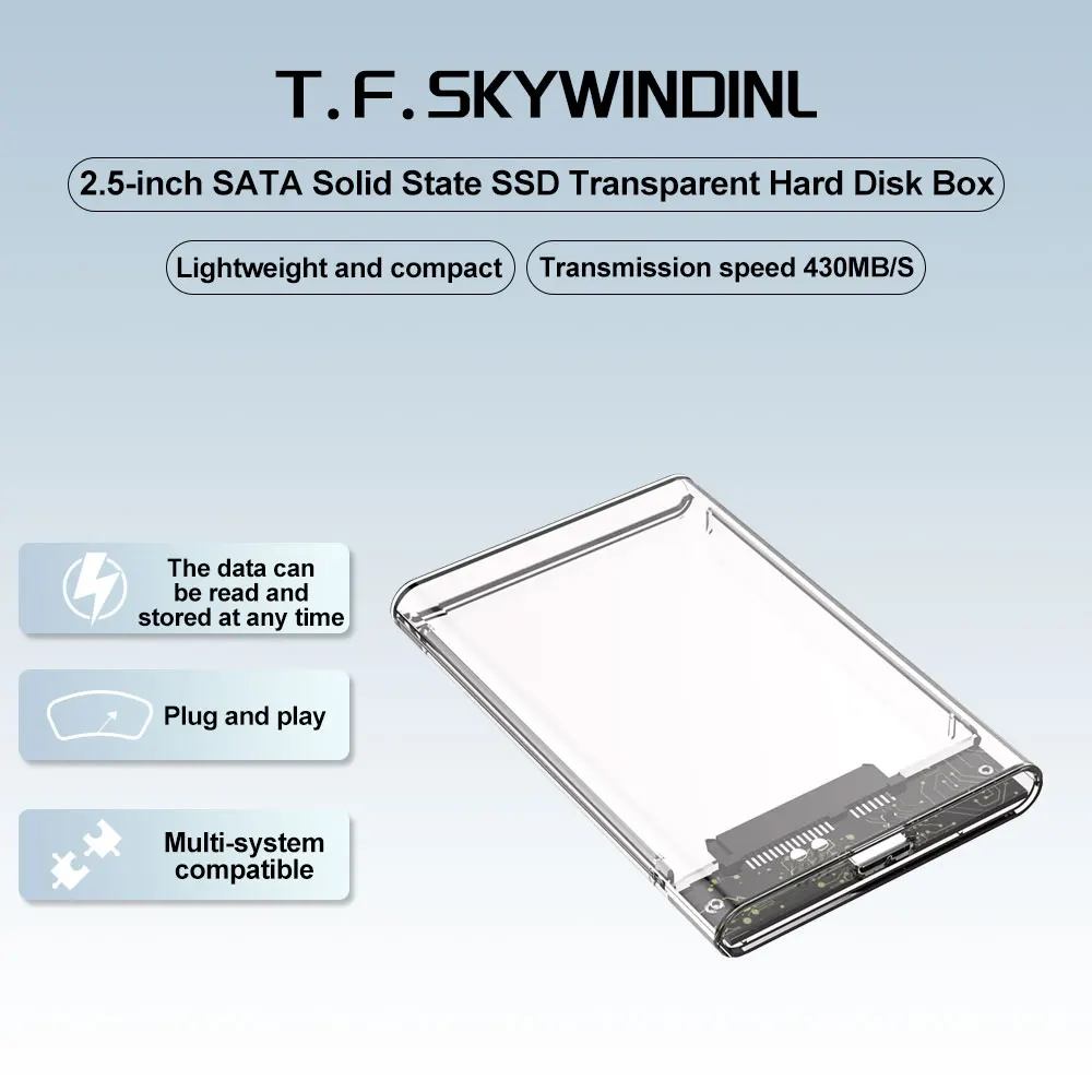 

2.5-inch USB3.1 USB3.0 USB2.0 SATA external hard drive box 5GBPS ultra-high speed transparent design mobile external case