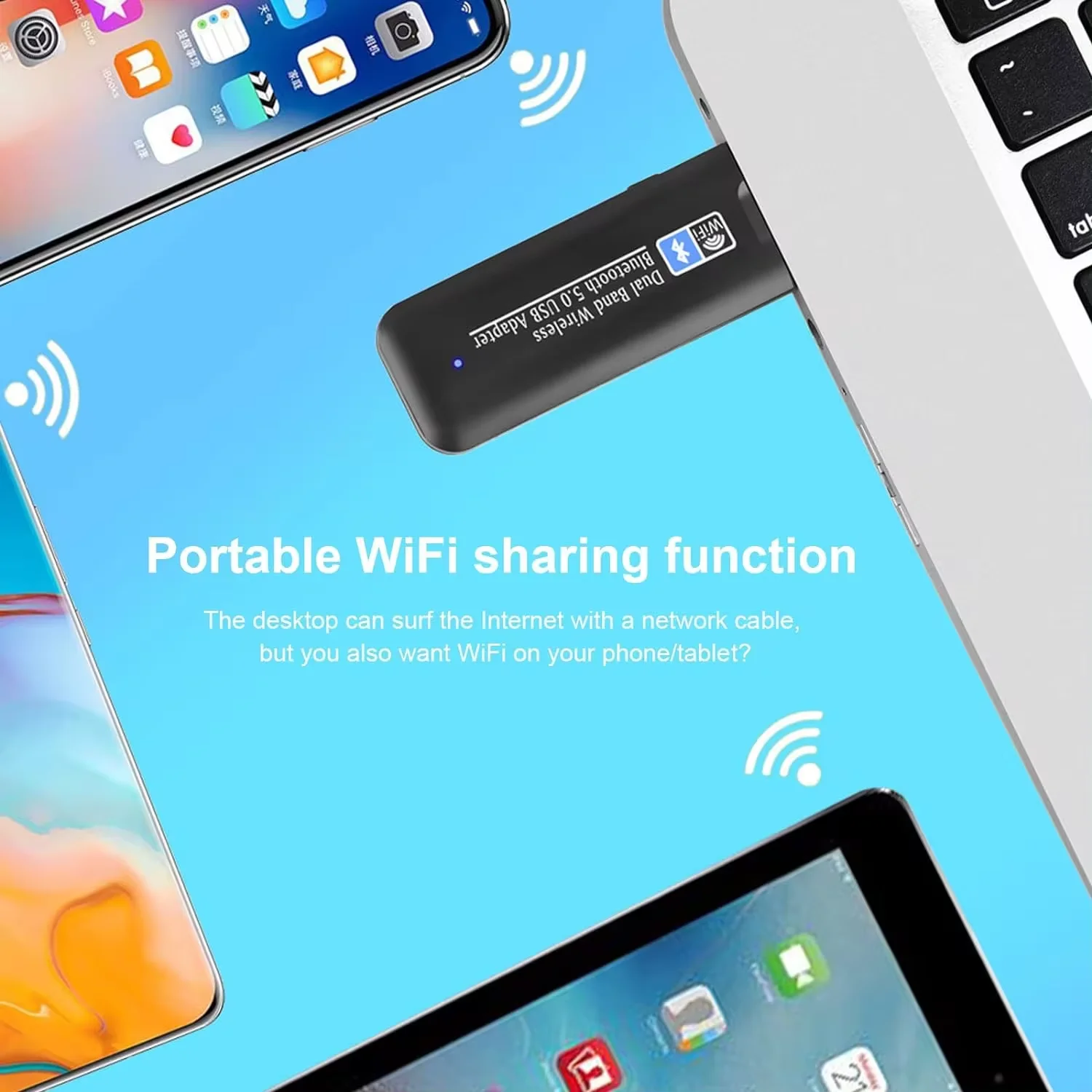 1300Mbps WiFi Bluetooth 5.0 Adapter 2in1 Dongle Dual Band 2.4G&5.8GHz Network Card Wireless Wlan Receiver for Desktop Laptop PC