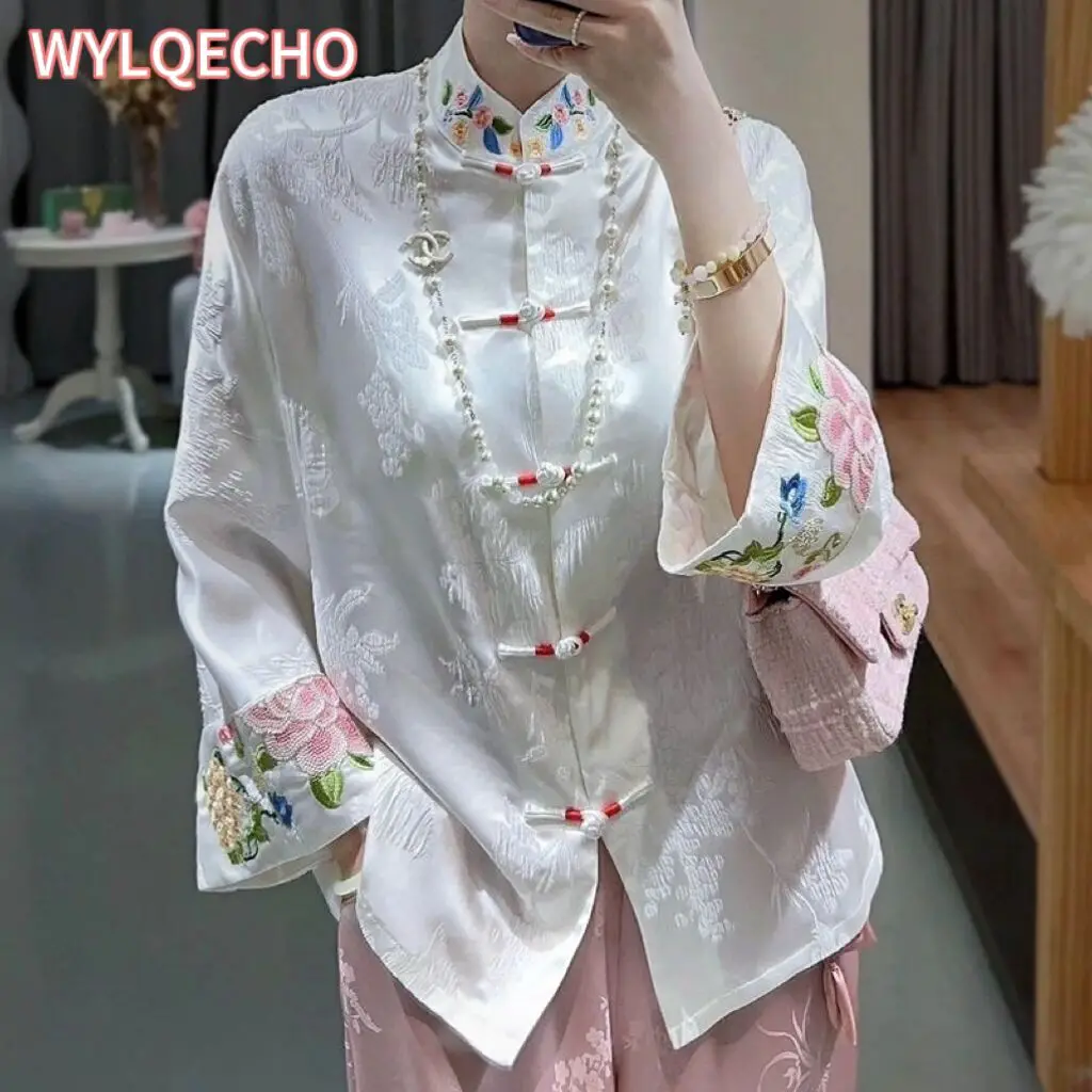 2024 New Spring and Autumn Chinoiserie Style Stand Collar Stereo relief jacquard embroidery Jacquard Long Sleeve Cheongsam Top