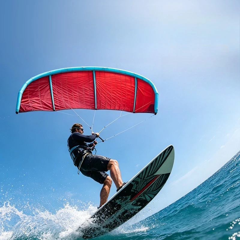 Water kite surfing gear: handheld wind wings, inflatable surfboard, extreme sport sails