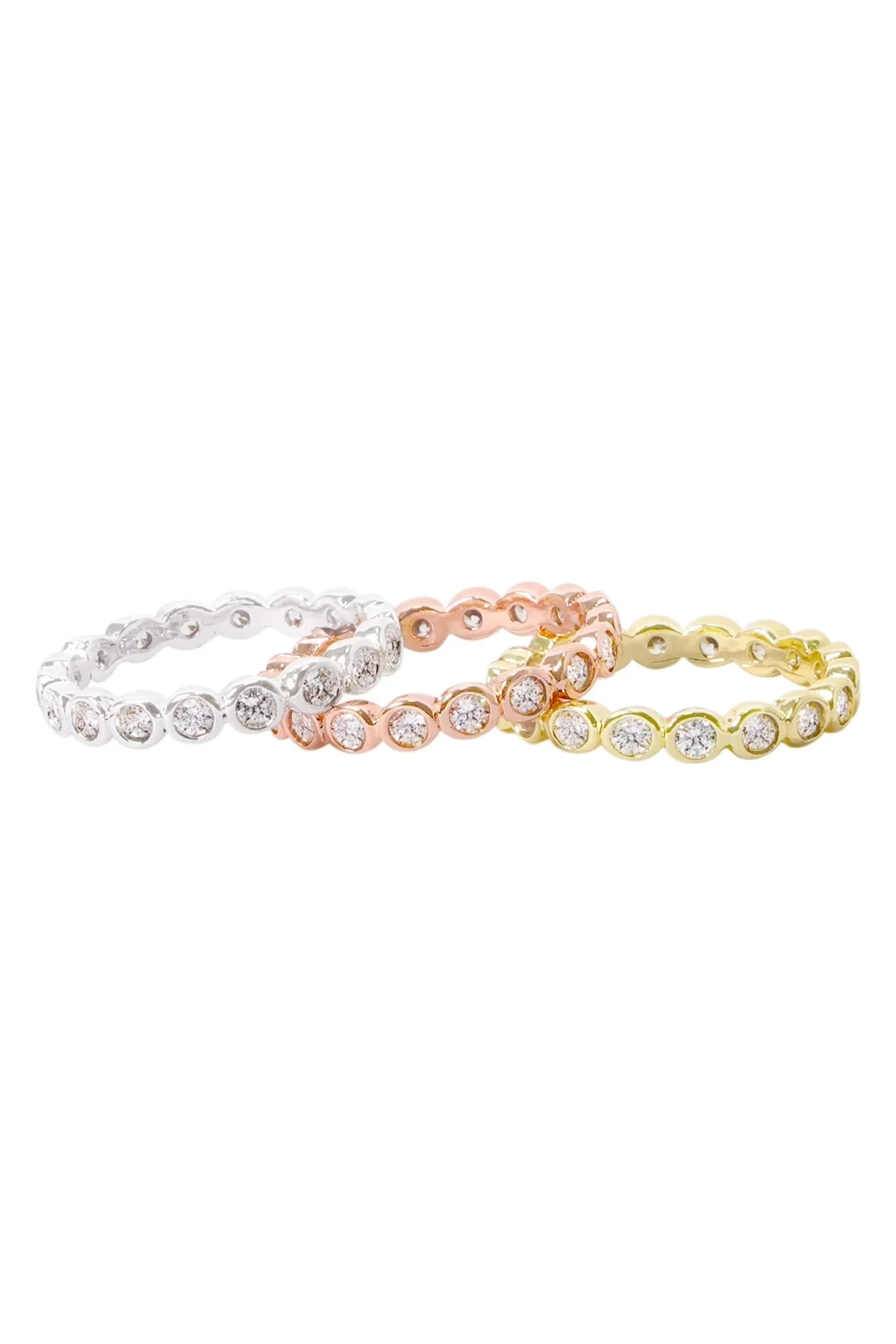 Fashion Tri Tone Halo Cubic Zirconia Stack Ring Sets Women's Jewelry Accessory