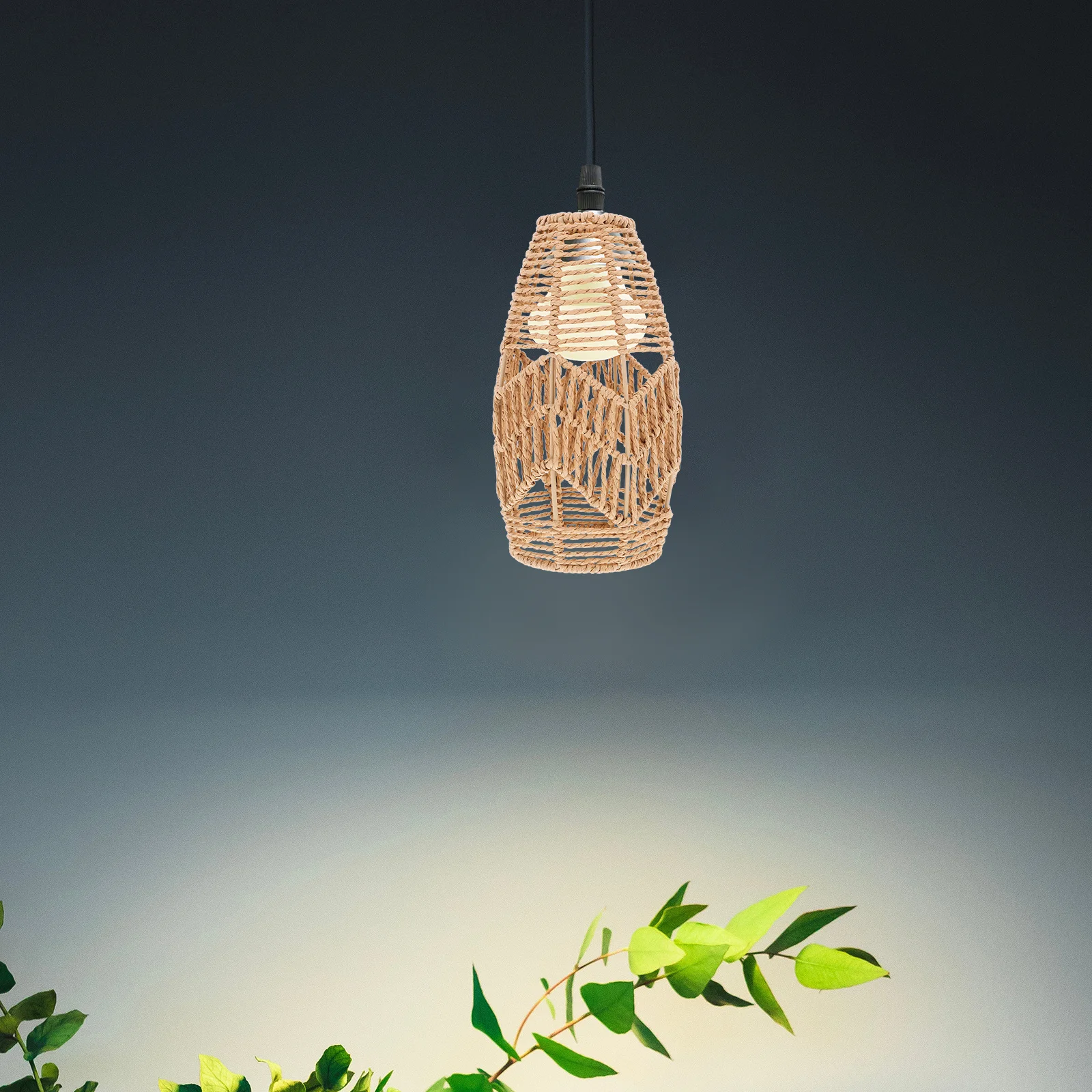Paper Rope Chandelier Shade Woven Lampshade Boho Light Cover Ceiling Fan Pendant Lampshades Bulb Hanging