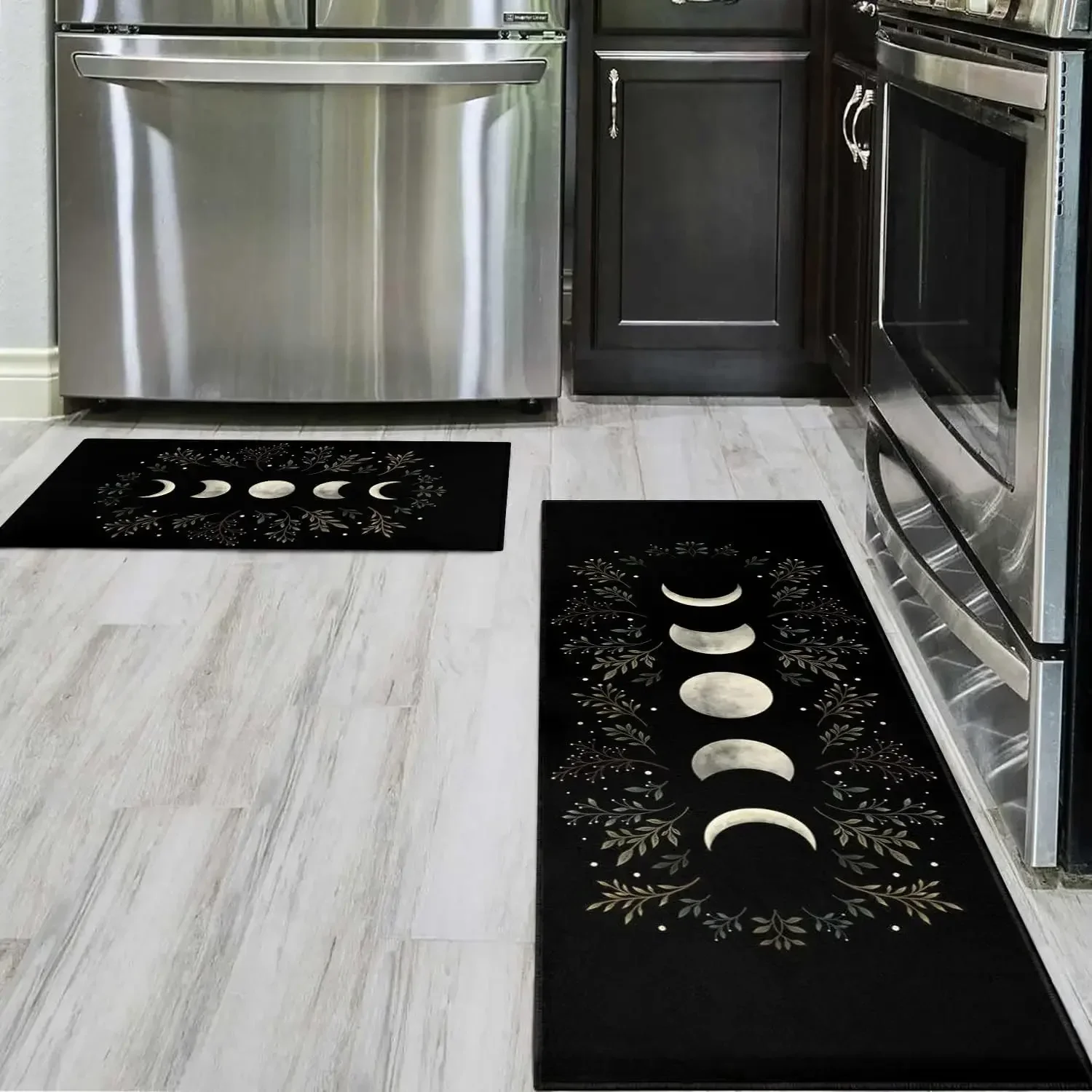 Kitchen Rug Black Gothic Witchy Moon Printed Floor Mat Anti-slip Long Strip Carpet for Bedroom Living Room Hallway Home Decor