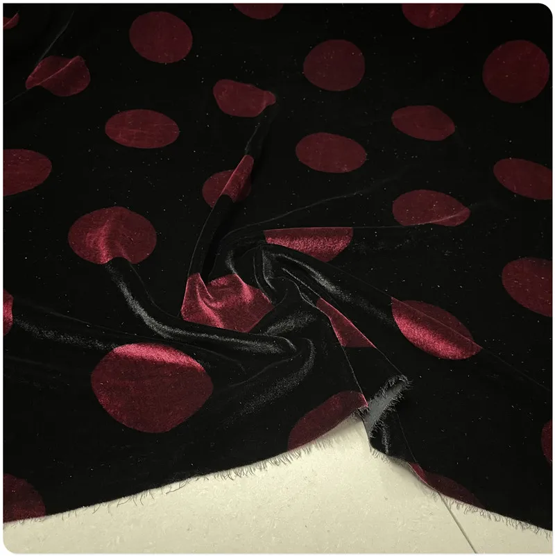 

Red dot silk base cloth on black background, real velvet mulberry silk velvet fabric
